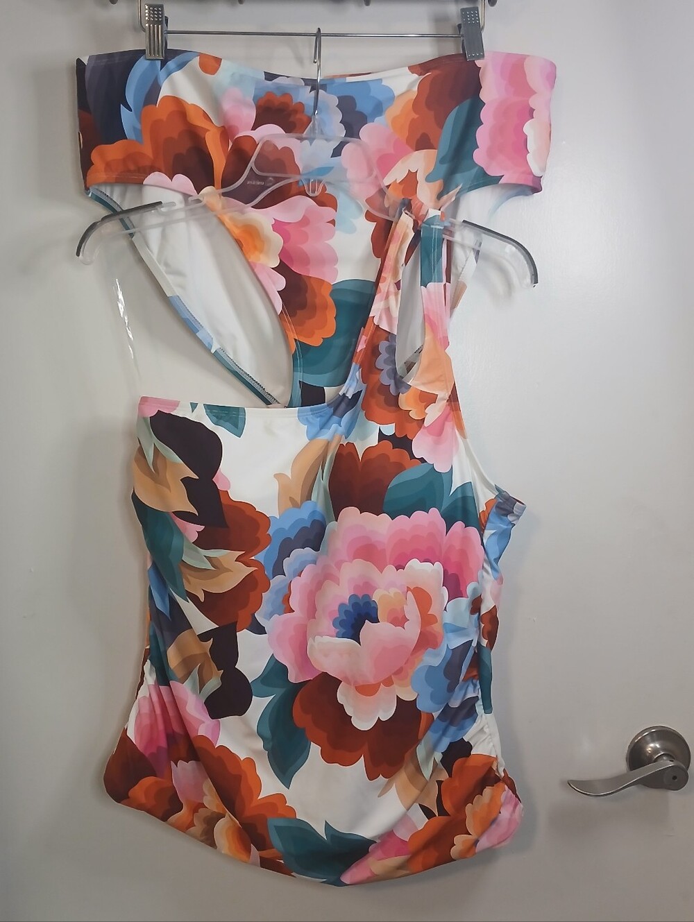 Pink Orange & Blue Bright Floral One Shoulder 2 Piece Tankini Swimsuit 18W NWOT